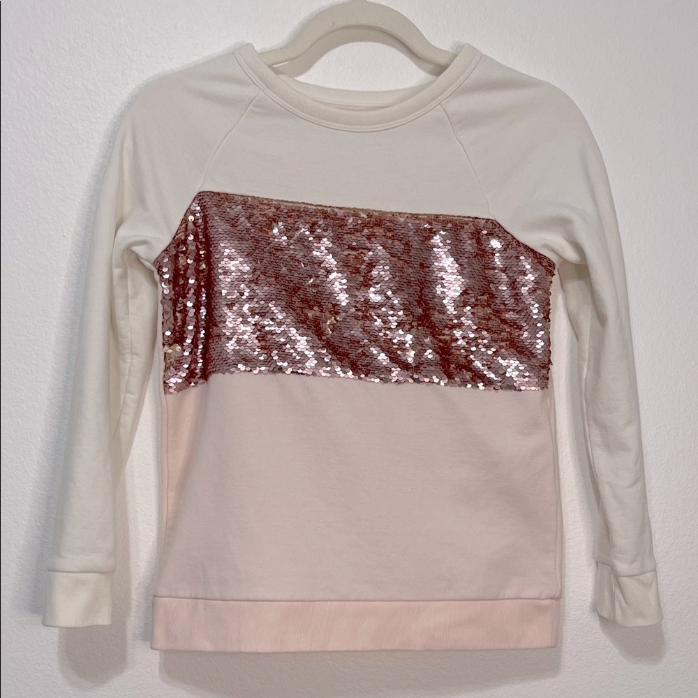 Cat & Jack Girls Cream and Pink Sequin Sweatshirt Size Large (10/12) EUC